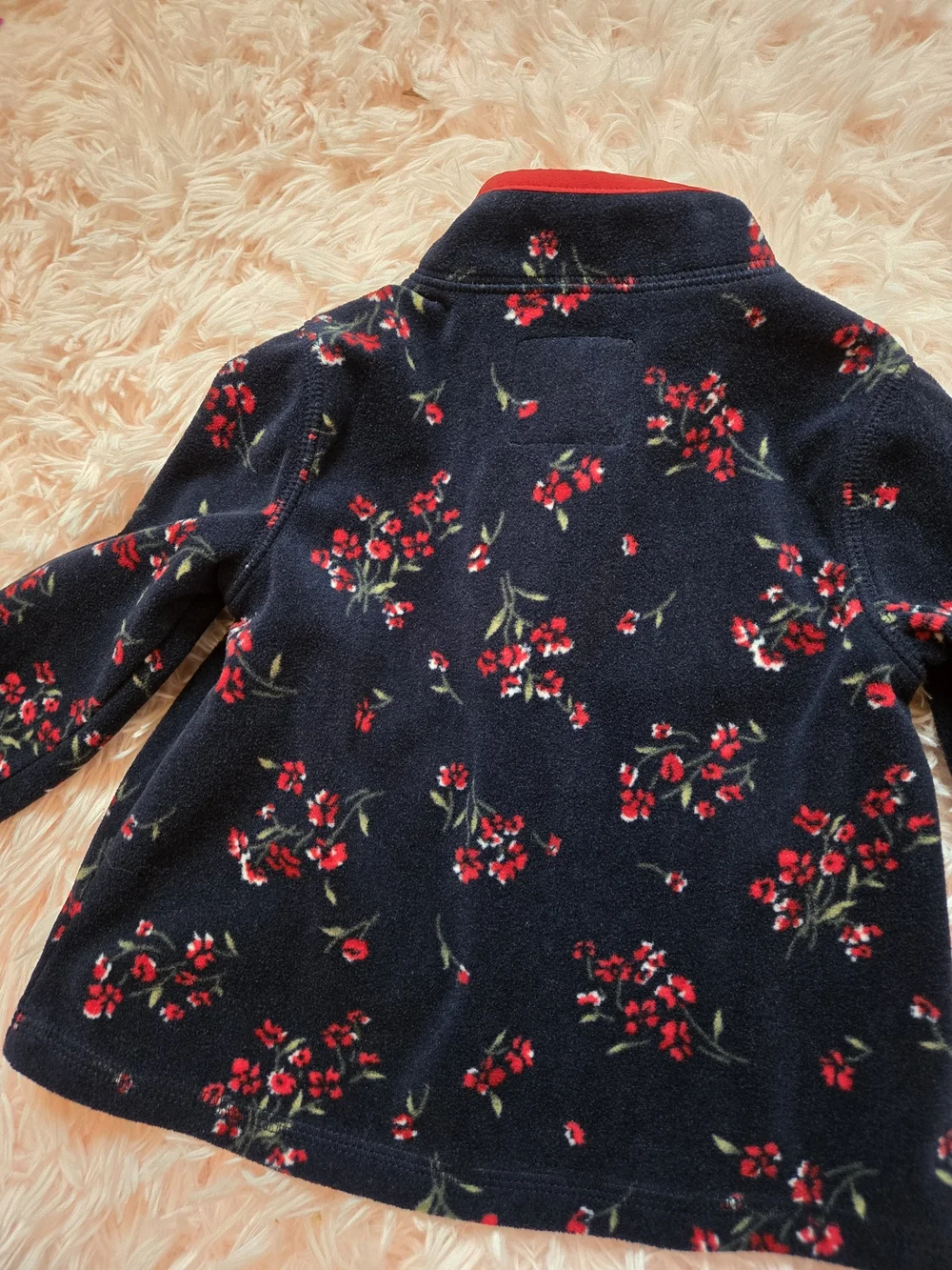 Girls' Navy Floral Long-Sleeve Pullover Top with Red Trim